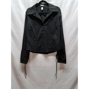 Old Navy Perfect Fit Stretch Black Collar Pullover Tie Arms Top LG.